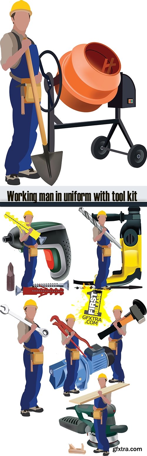 Working man in uniform with tool kit