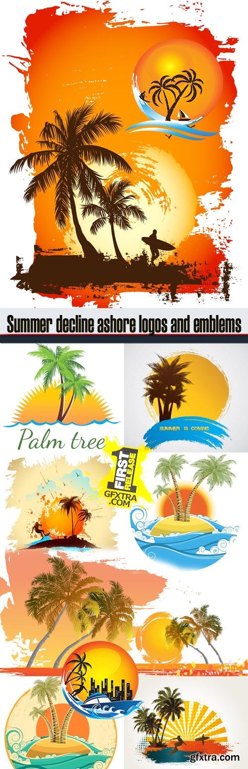 Summer decline ashore logos and emblems