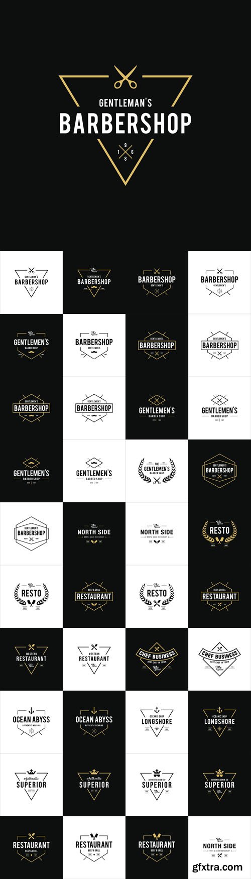 Vector Set - Restaurant Barber, Nautical Bages, Labels