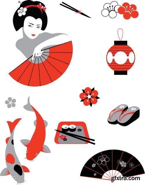 Geisha seasons and Japanese koi fan