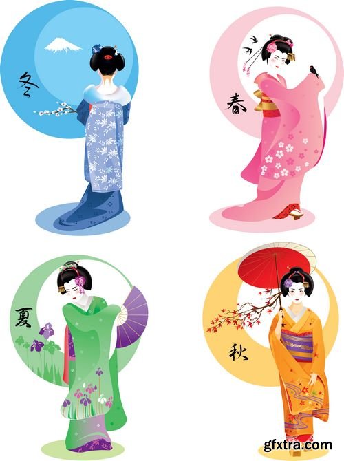 Geisha seasons and Japanese koi fan