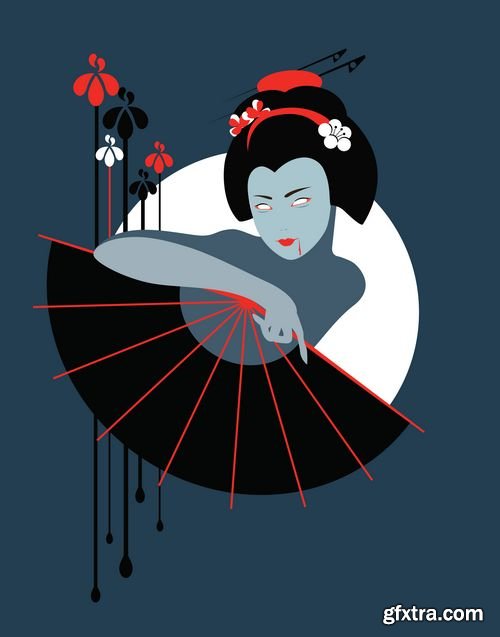 Geisha seasons and Japanese koi fan