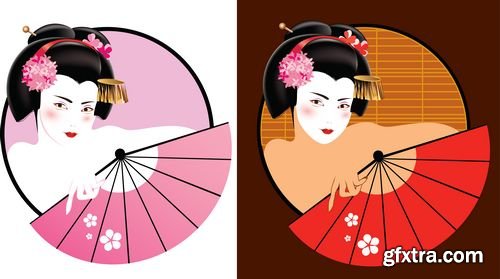 Geisha seasons and Japanese koi fan