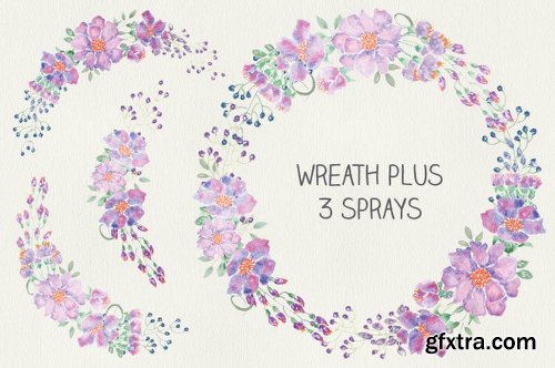 CreativeMarket Watercolor bundle: pinky-blue blooms 682426