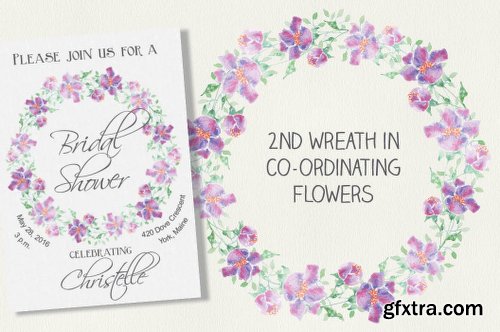 CreativeMarket Watercolor bundle: pinky-blue blooms 682426