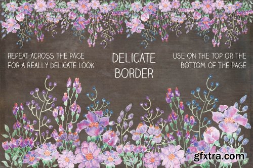 CreativeMarket Watercolor bundle: pinky-blue blooms 682426