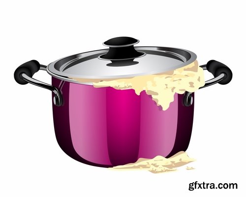 Collection of pan cookware with food 25 EPS