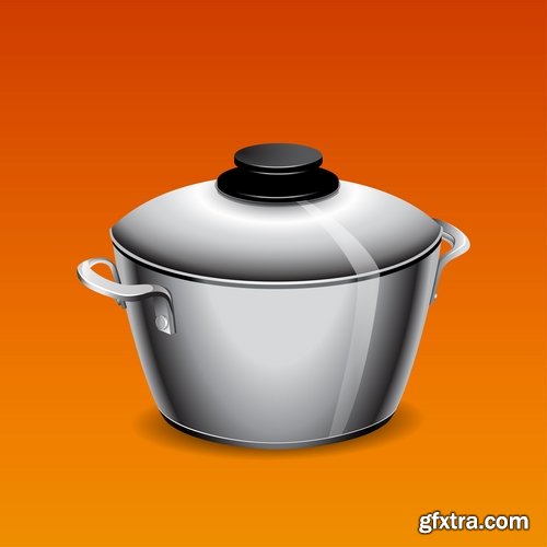 Collection of pan cookware with food 25 EPS