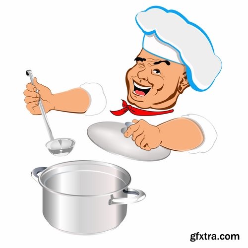 Collection of pan cookware with food 25 EPS