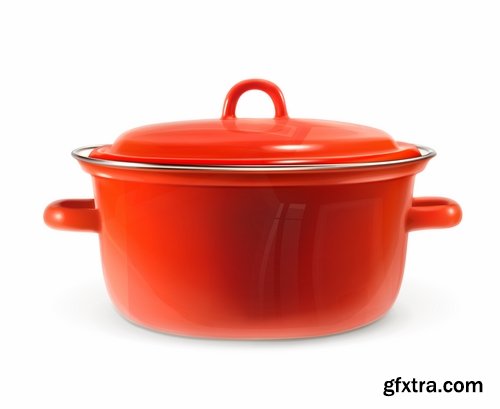 Collection of pan cookware with food 25 EPS