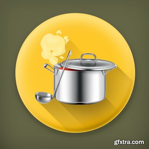 Collection of pan cookware with food 25 EPS