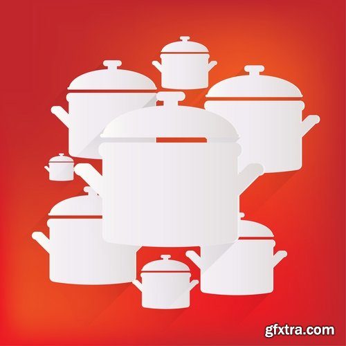 Collection of pan cookware with food 25 EPS