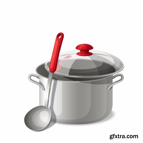 Collection of pan cookware with food 25 EPS