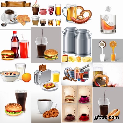 Collection of fast food and drink soda cocktail fizzy water 25 EPS