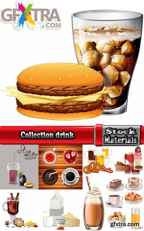 Collection of fast food and drink soda cocktail fizzy water 25 EPS