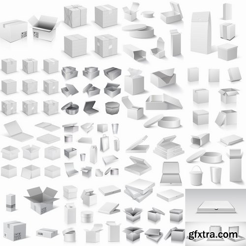 Collection of a cardboard box packaging container for food and things 25 EPS