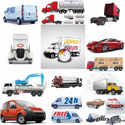 Collection of vehicle car truck tractor vector image 25 EPS