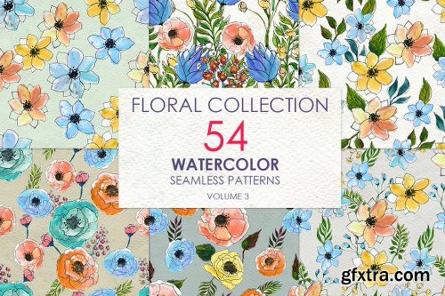 CreativeMarket 54 floral watercolor patterns 705136