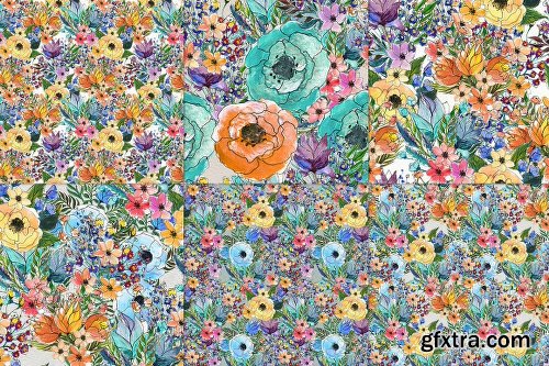 CreativeMarket 54 floral watercolor patterns 705136