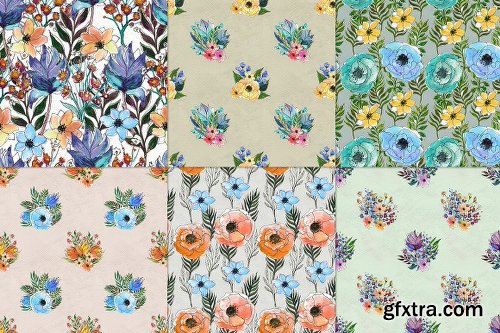 CreativeMarket 54 floral watercolor patterns 705136