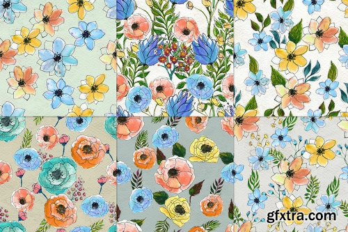 CreativeMarket 54 floral watercolor patterns 705136