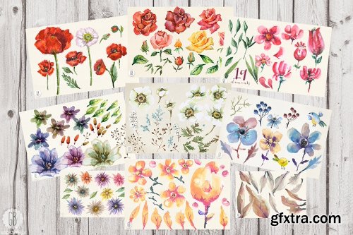 CreativeMarket 70% OFF. 8 sets of floral watercolor 706414