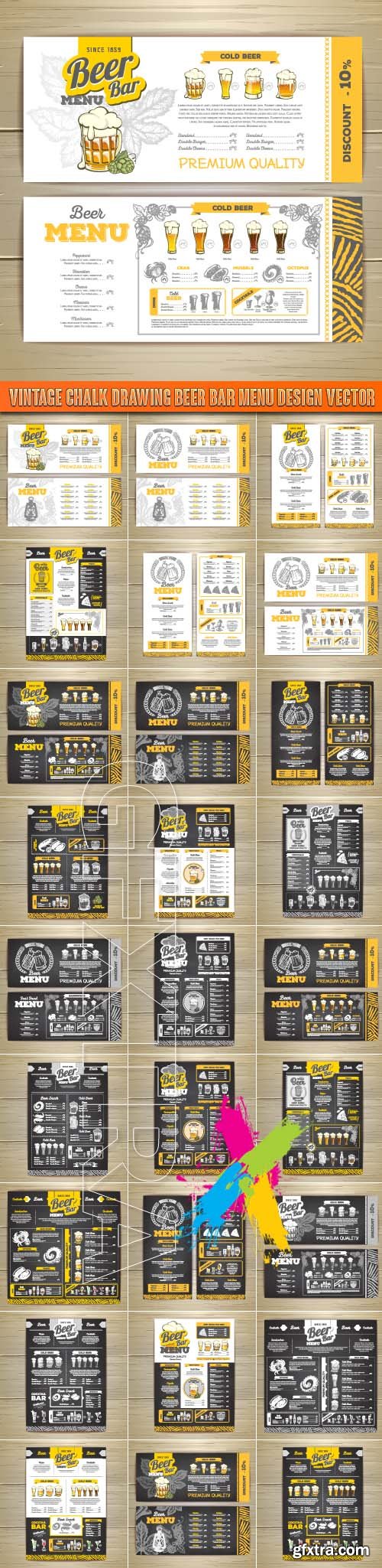 Vintage chalk drawing beer bar menu design vector