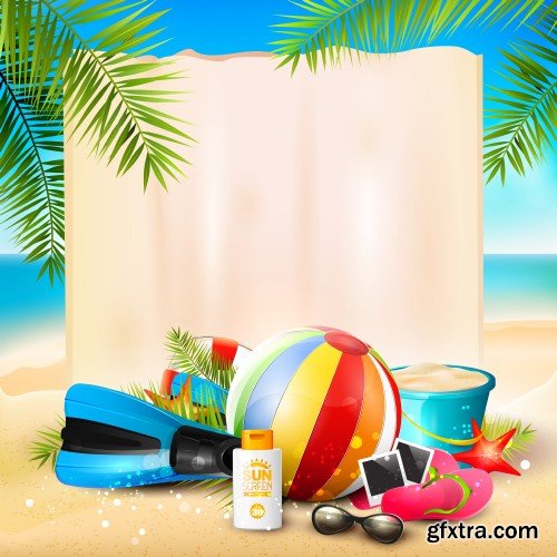 Summer holidays background, sea, beach, palm trees