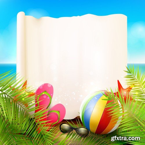 Summer holidays background, sea, beach, palm trees