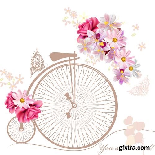 Retro bicycle decorative flowers