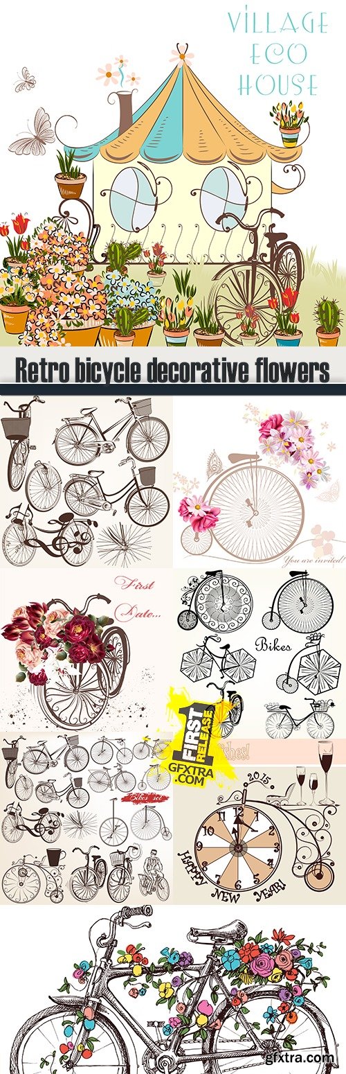 Retro bicycle decorative flowers