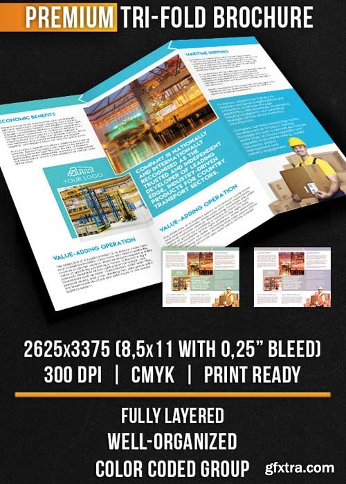 Logistics And Warehousing Tri-Fold Brochure PSD Template