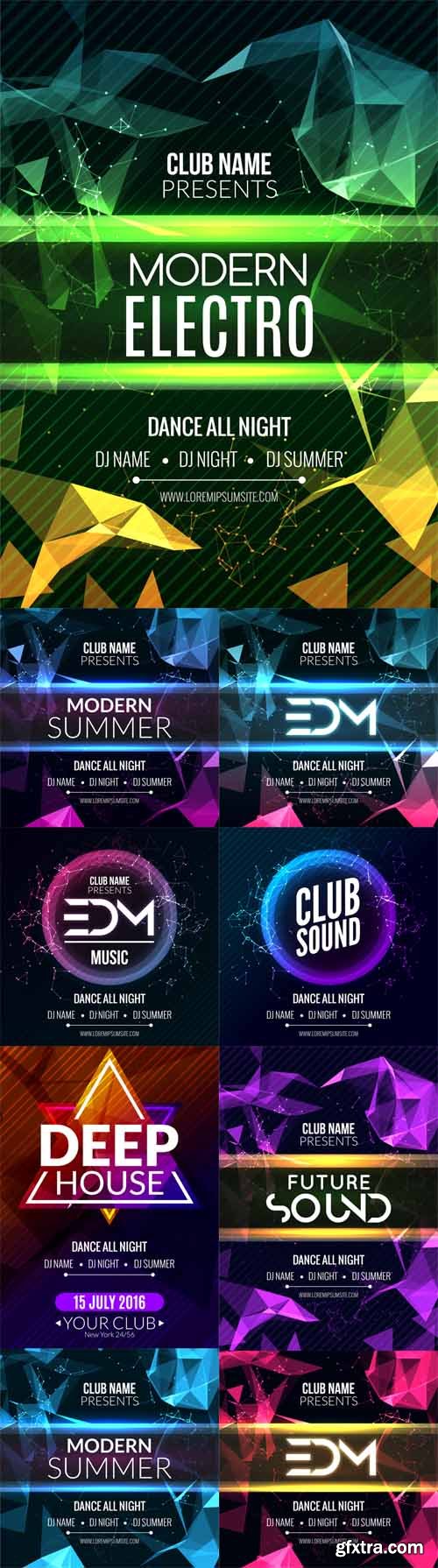 Vector Set - Modern Electro Music Party Template Dance Party Flyers