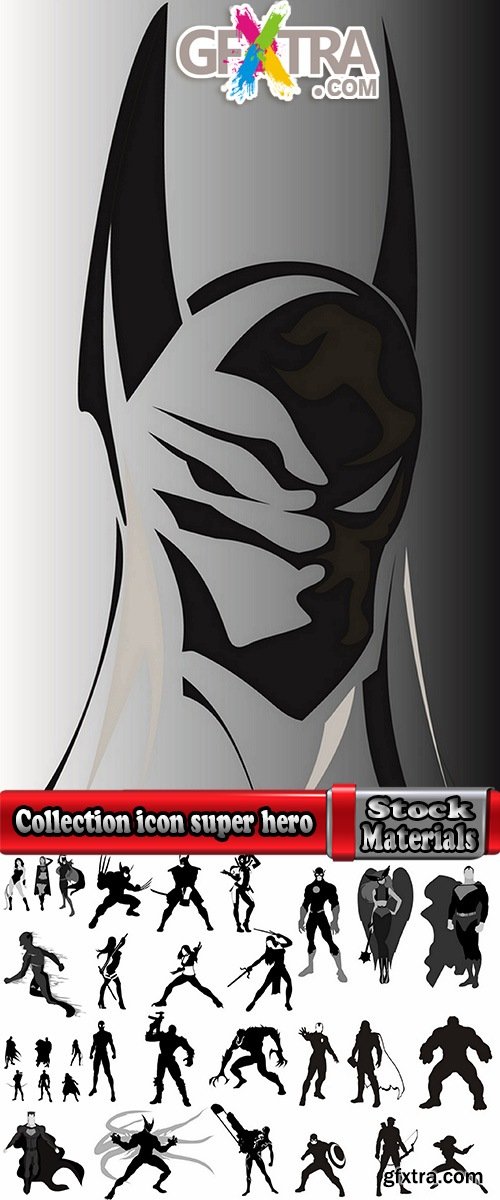 Collection icon super hero silhouette cartoon comic vector image 25 EPS