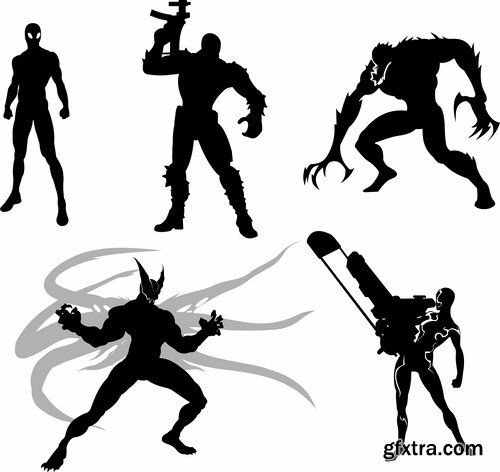 Collection icon super hero silhouette cartoon comic vector image 25 EPS