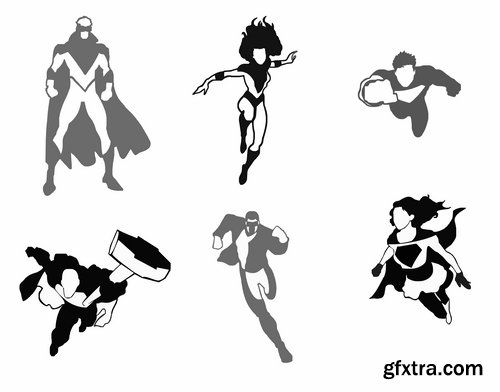 Collection icon super hero silhouette cartoon comic vector image 25 EPS