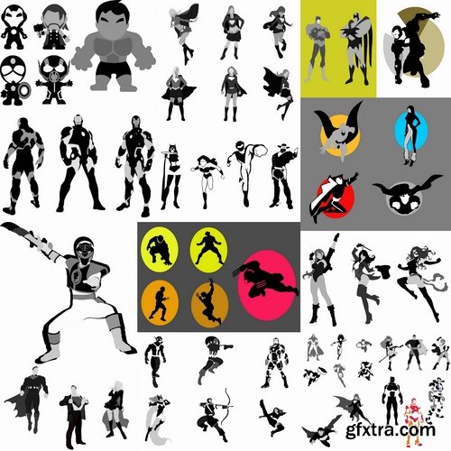 Collection icon super hero silhouette cartoon comic vector image 25 EPS