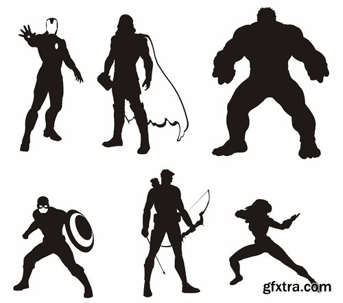 Collection icon super hero silhouette cartoon comic vector image 25 EPS