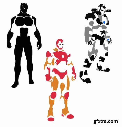 Collection icon super hero silhouette cartoon comic vector image 25 EPS