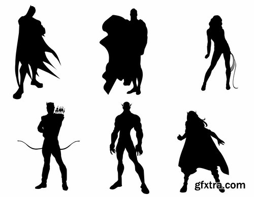 Collection icon super hero silhouette cartoon comic vector image 25 EPS