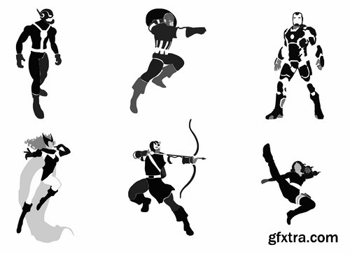 Collection icon super hero silhouette cartoon comic vector image 25 EPS