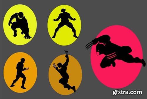 Collection icon super hero silhouette cartoon comic vector image 25 EPS