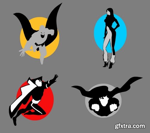 Collection icon super hero silhouette cartoon comic vector image 25 EPS