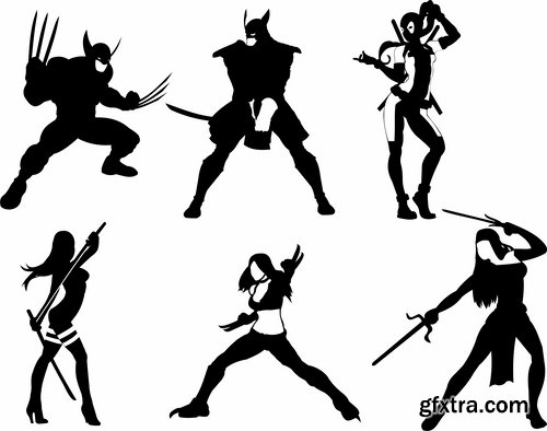 Collection icon super hero silhouette cartoon comic vector image 25 EPS