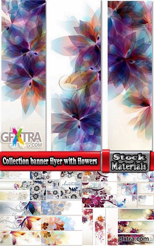 Collection banner flyer with flowers illustration 25 EPS