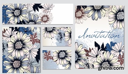 Collection banner flyer with flowers illustration 25 EPS