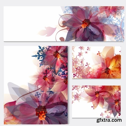 Collection banner flyer with flowers illustration 25 EPS