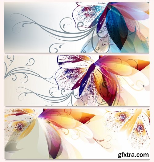 Collection banner flyer with flowers illustration 25 EPS