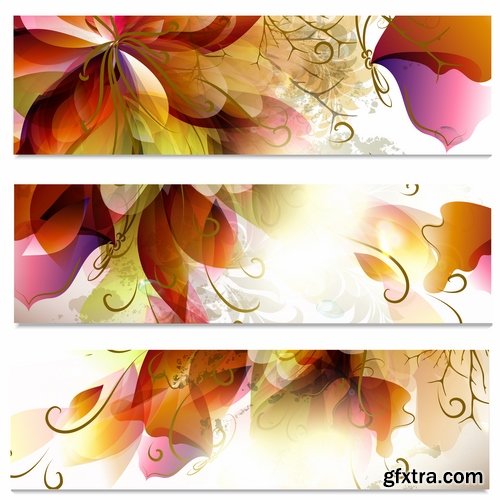 Collection banner flyer with flowers illustration 25 EPS