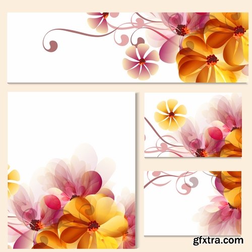 Collection banner flyer with flowers illustration 25 EPS